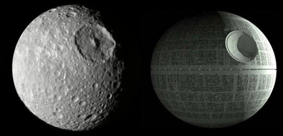 Mimas compared to the Death Star from Star Wars